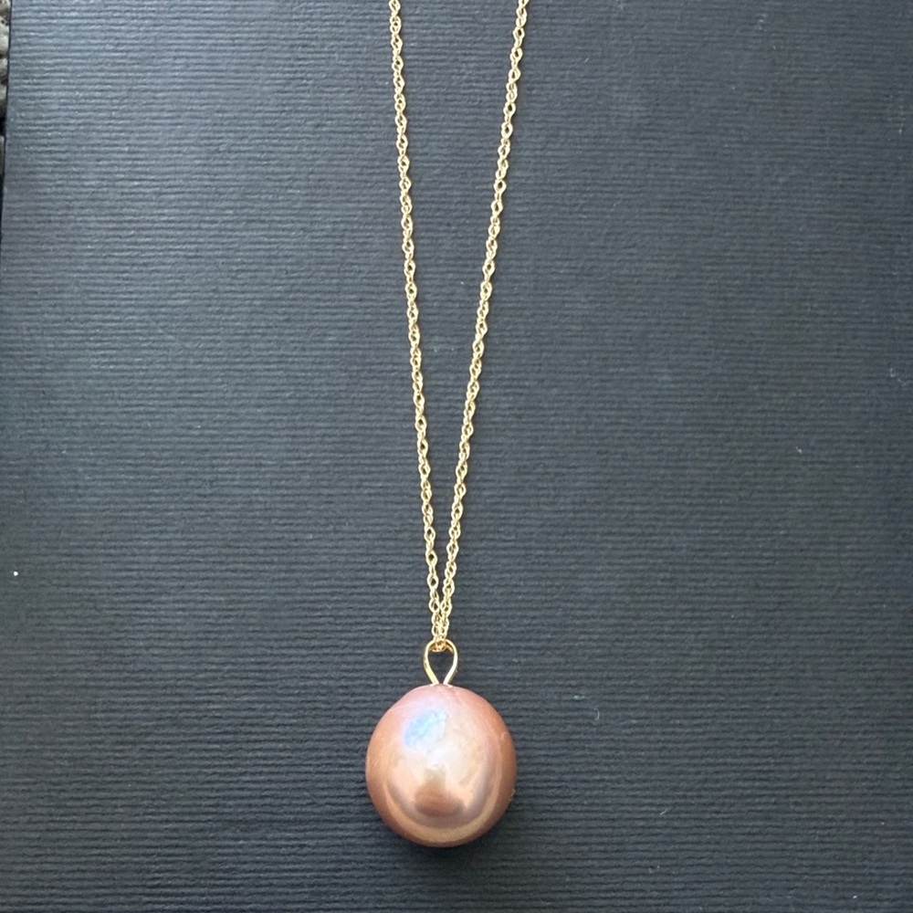 Honora 14K Gold 12.0mm Ming Cultured Pink Pearl Pendant w 18” Necklace NEW